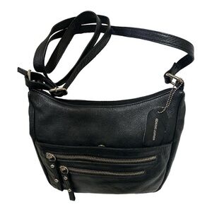 MARCO AVANÉ Soft Leather Crossbody Bag Exterior Zipper Pockets Black Lea…